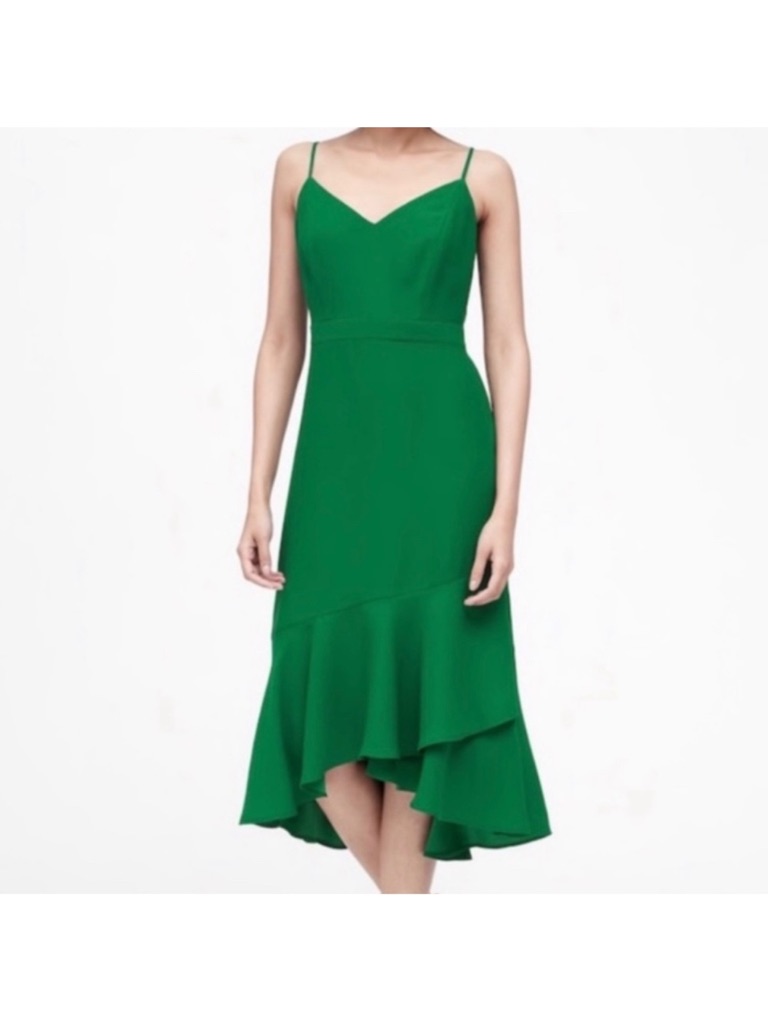 Banana Republic Emerald Green Asymmetrical Ruffle Cocktail Dress